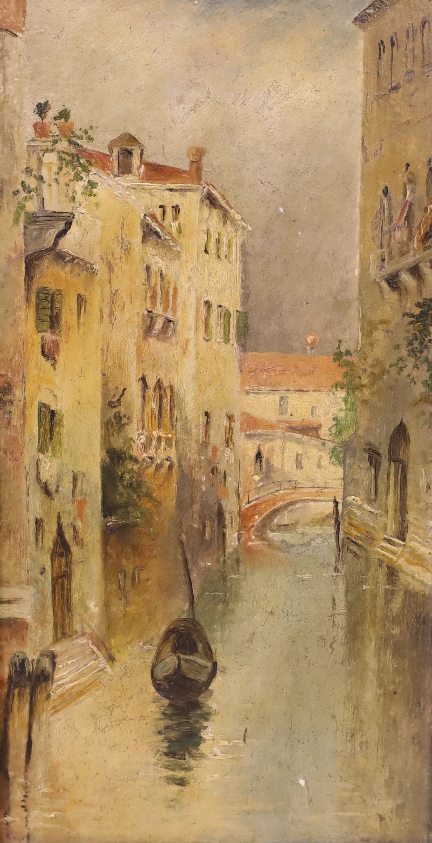 H.Vickers (English School circa 1900), pair of oils on board, Venetian canal scenes, 30 x 15cm.